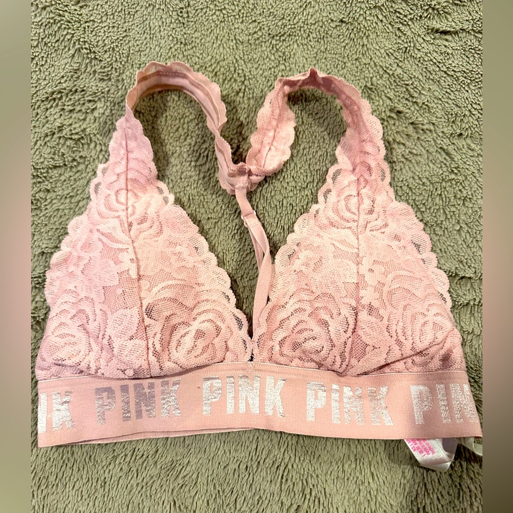 Pink backless lace bralette